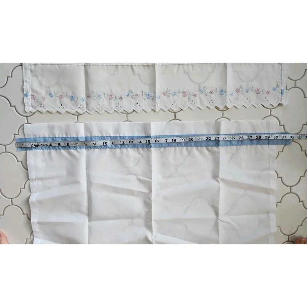 2/30x24-in Embroidered+ White Eyelet Farm Cottage Cafe Tiers Scalloped Edge NOS
